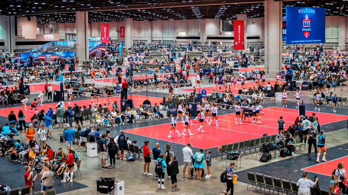 Large volleyball tournament in a convention center