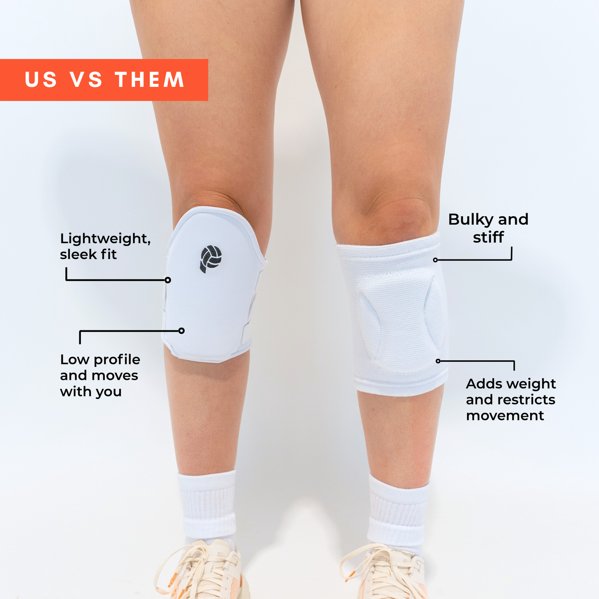 Comparison of low profile volleyball knee pad against bulky traditional knee pad