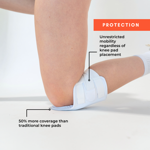 Volleyball knee pad on leg showing unrestricted mobility and extra coverage